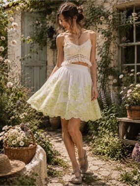 Anthropologie Vanessa Virginia Embroidered Mini Skirt Size 6